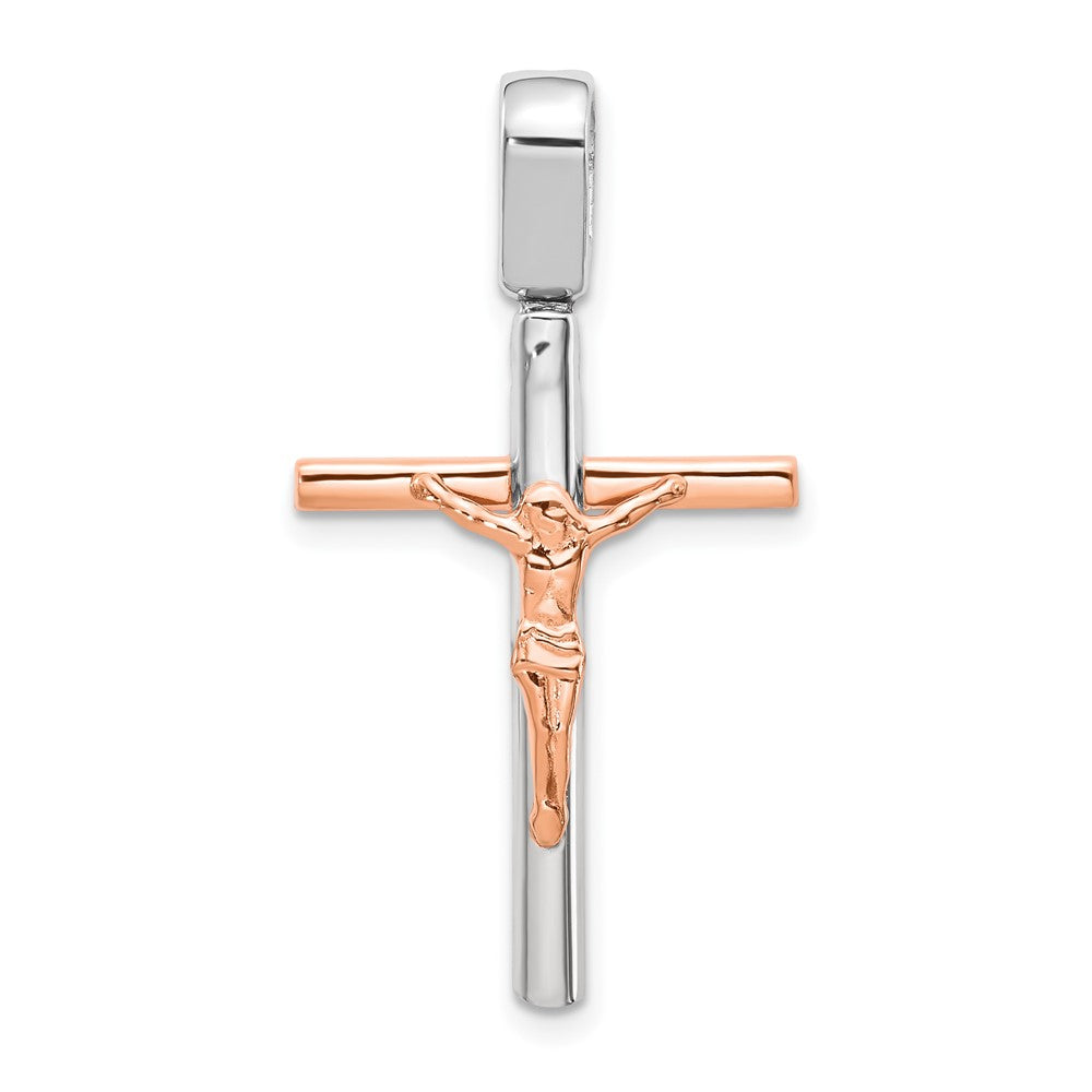 14K Two-tone Rose and White Gold Crucifix Pendant, 31.5 x 18 mm