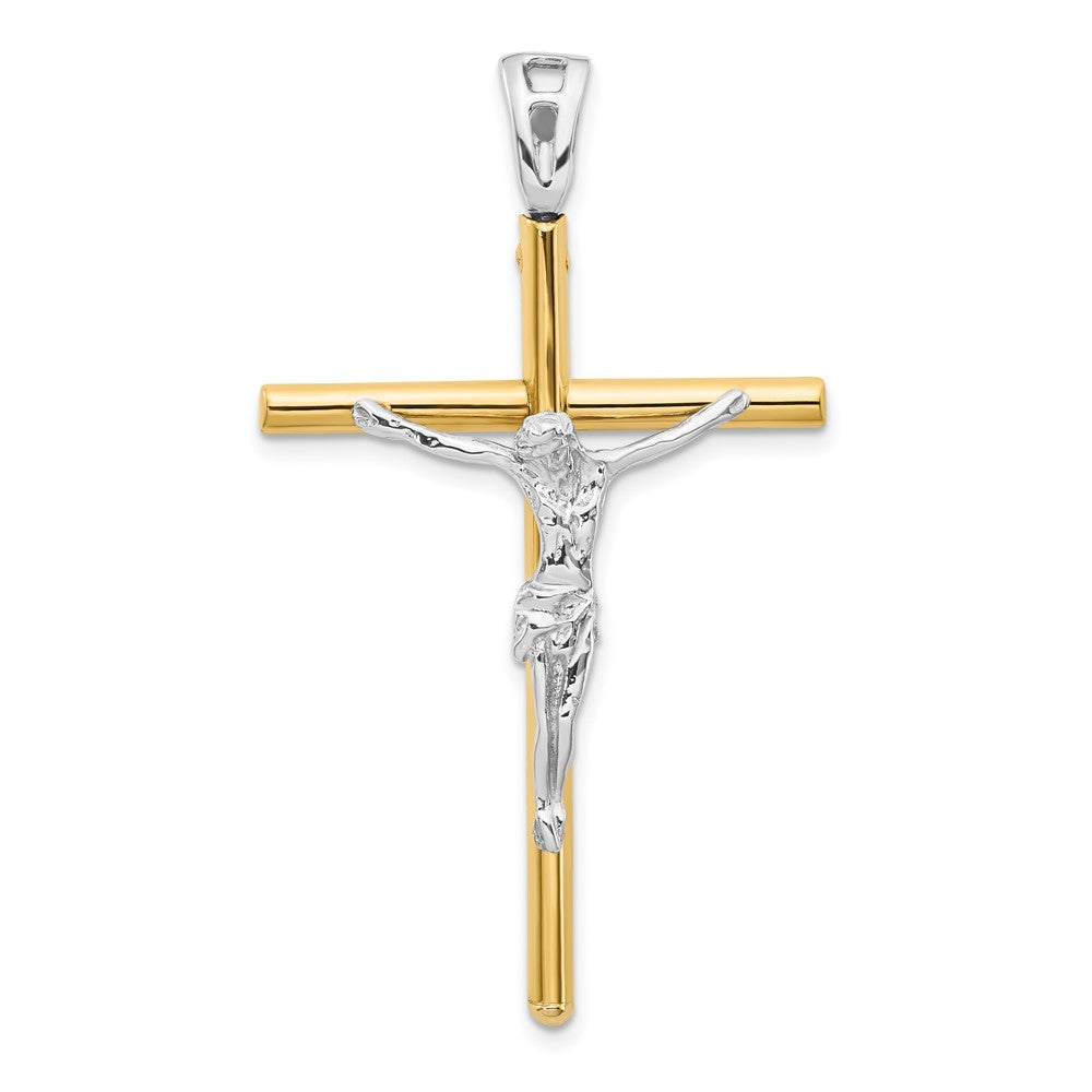 14K Two-tone Crucifix Pendant, 45.6 x 27 mm