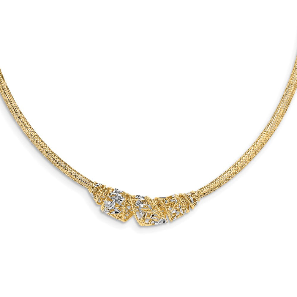 14K & White Rhodium Mesh D/C Necklace, 17.5 x 9.64 mm