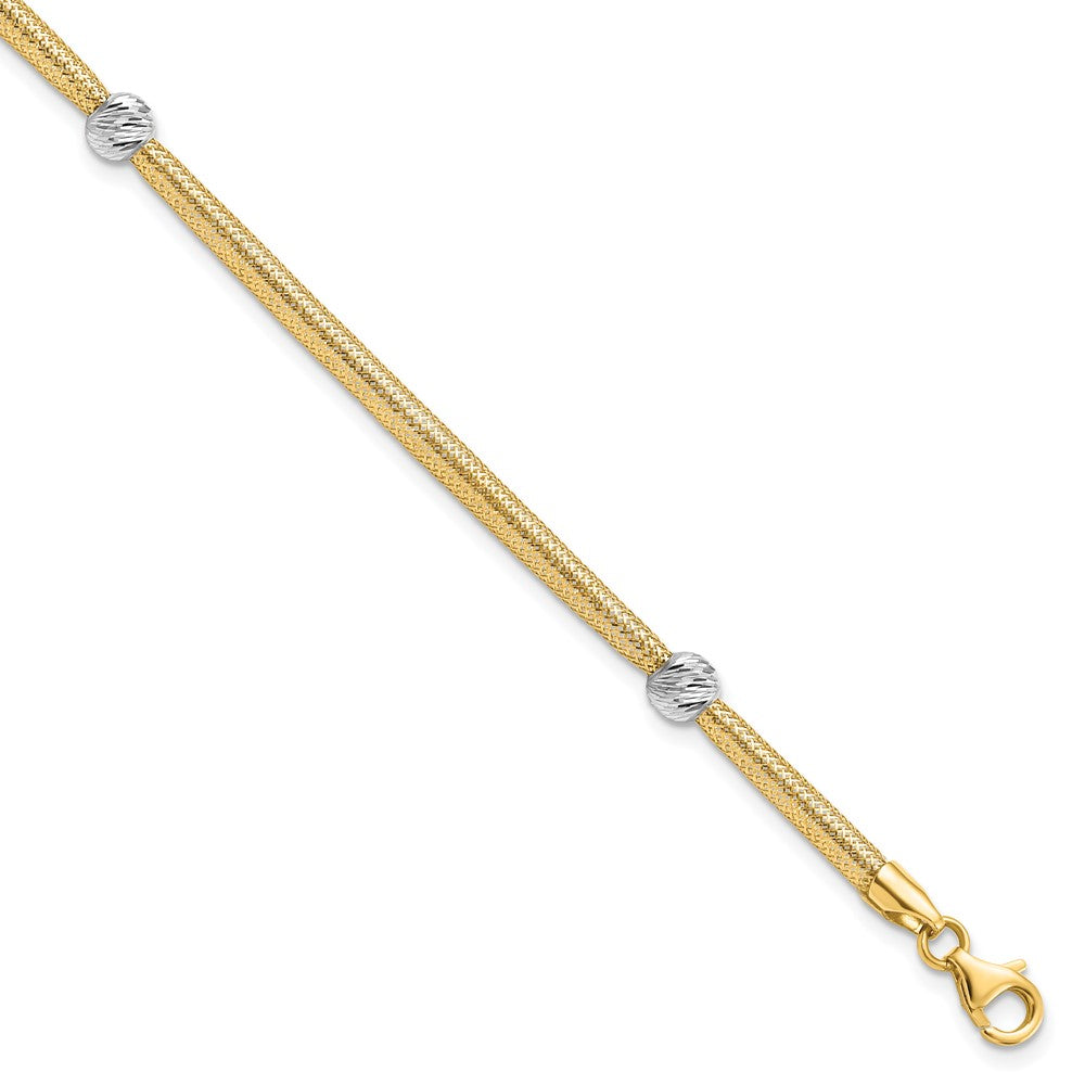 14K Two-tone Polished D/C Mesh Bracelet, 7.5 x 3.22 mm