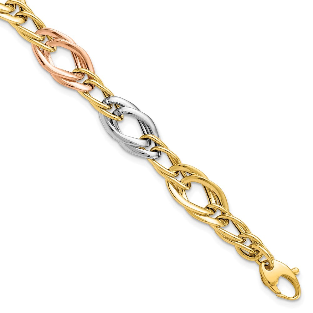 14K Tri-Color Polished 8.9mm Open Link 7.25 inch Bracelet, 7.25 x 8.89 mm