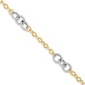 14K Two-tone Polished and Textured Fancy Link 7.5 inch Bracelet, 7.5 mm