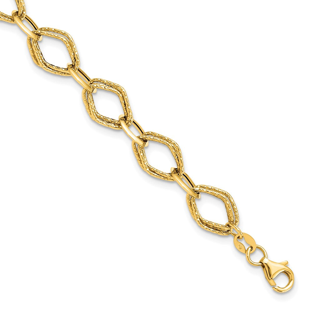 14K Polished and Textured Fancy Link 7.5 inch Bracelet, 7.5 mm