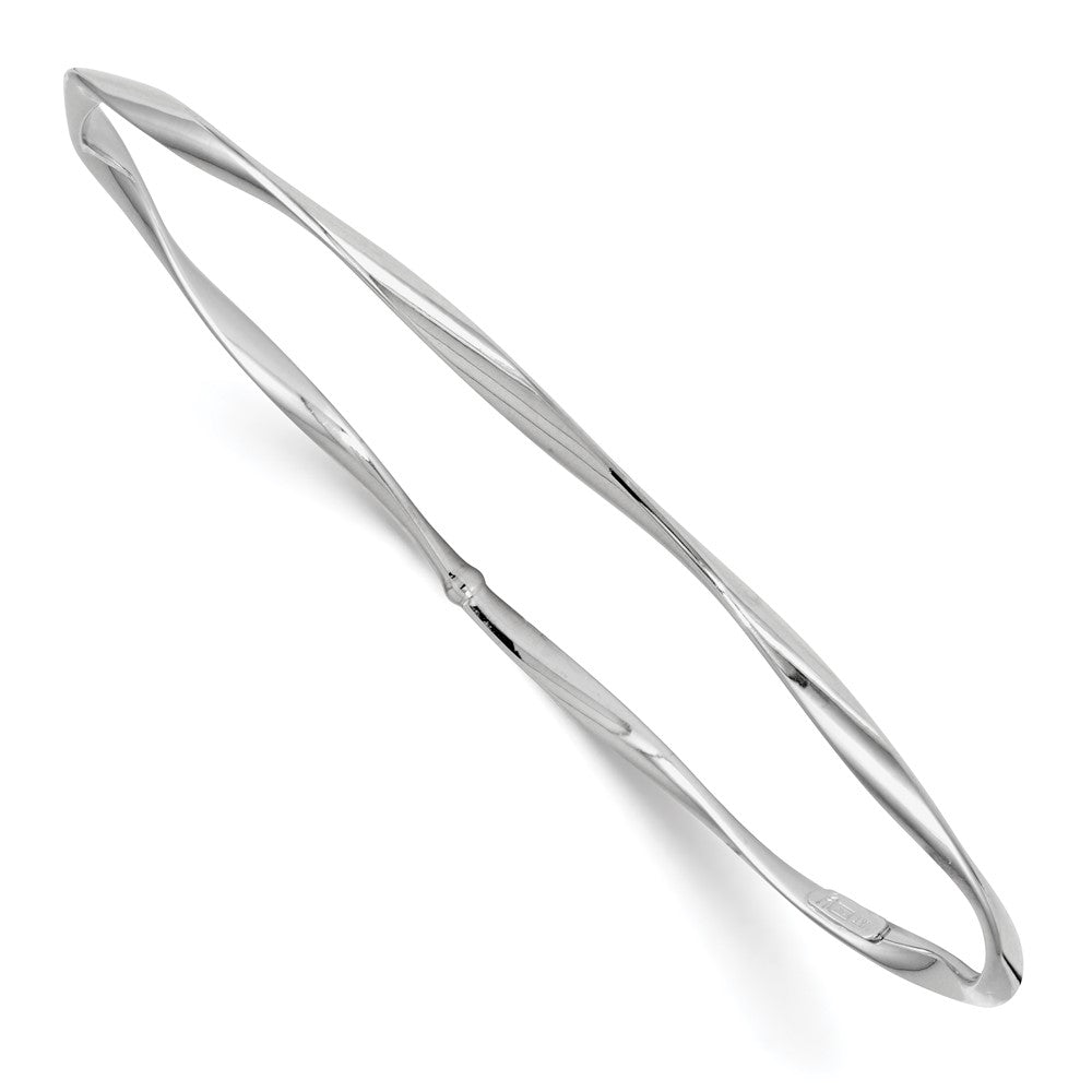 14K White Gold Polished Twisted Slip-on Bangle, 8.25 x 2.5 mm