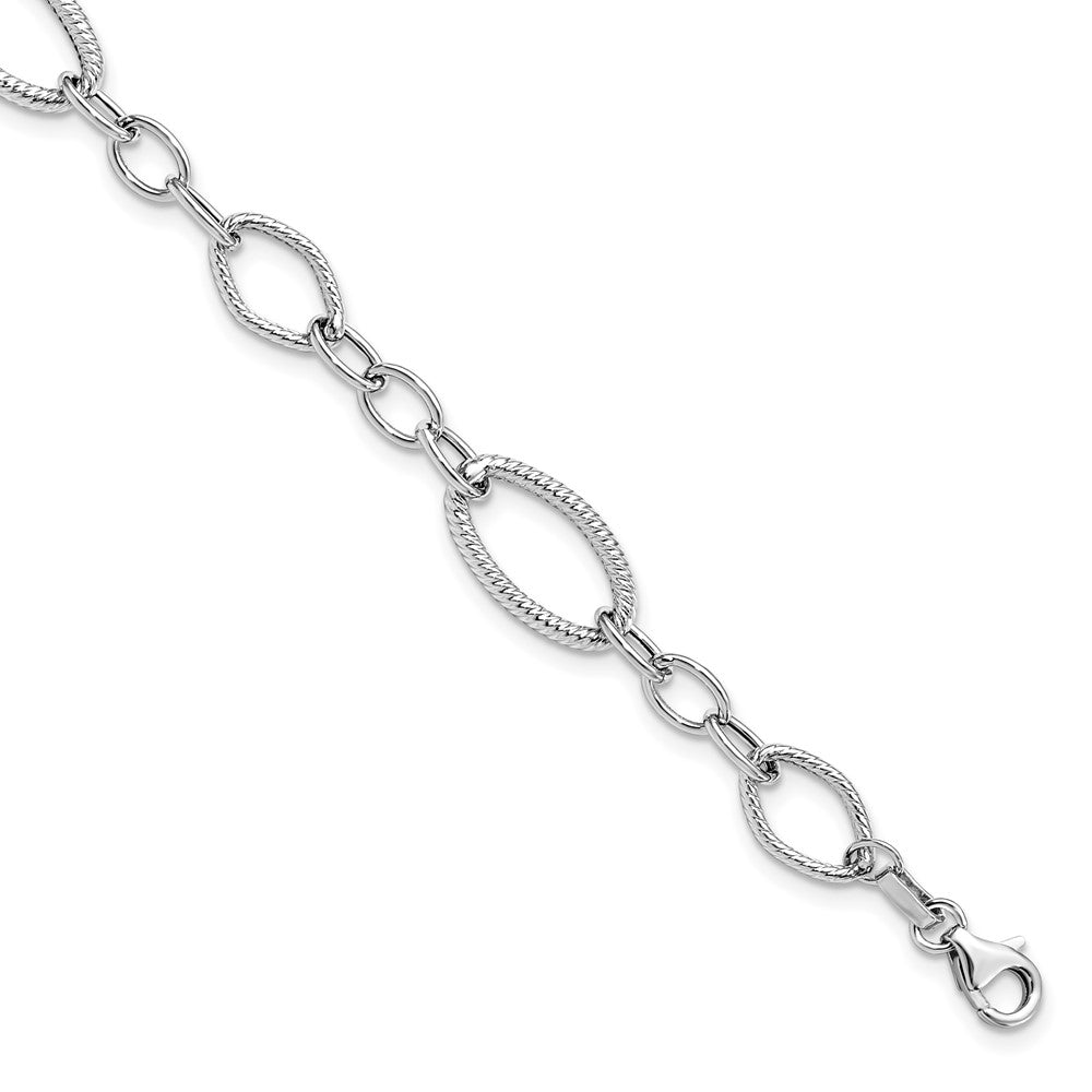 14K White Gold Polished and Textured 9.0mm Link 7.5 inch Bracelet, 7.5 mm