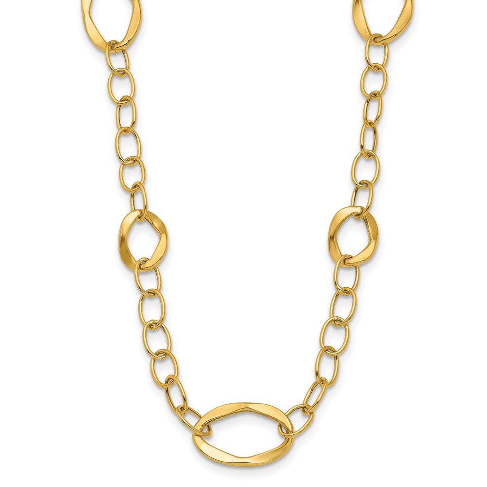 14K Polished Fancy Link with Oval Stations 17 inch with 2inch extender Necklace, 17 x 10 mm