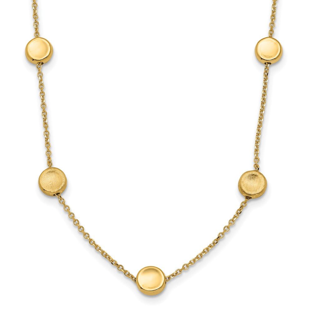 14K Polished and Satin Beaded Necklace, 18 mm
