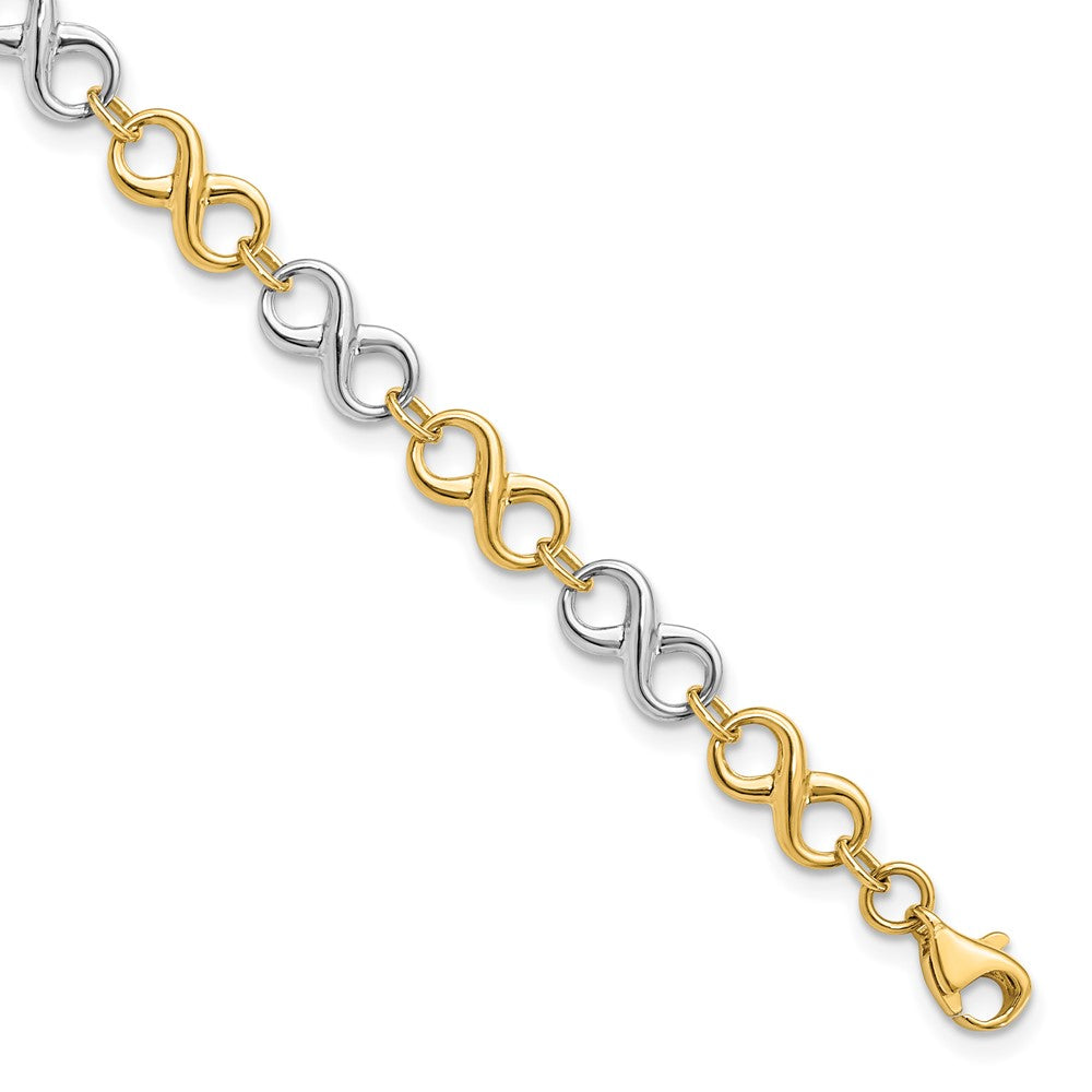 14K Two-tone Polished Infinity Link 7.25 inch Bracelet, 7.25 x 5 mm