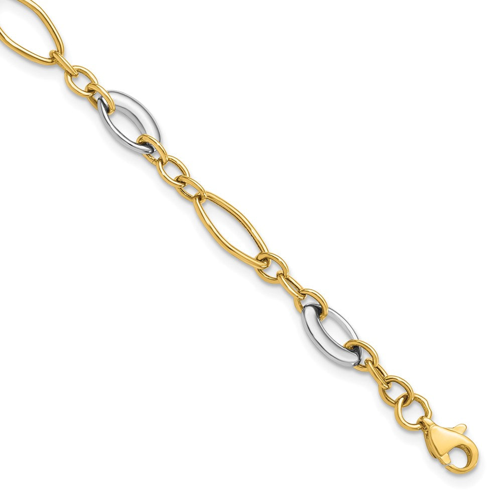 14K Two-tone Polished Fancy Link 7.25 inch Bracelet, 7.25 mm, 2.53 g