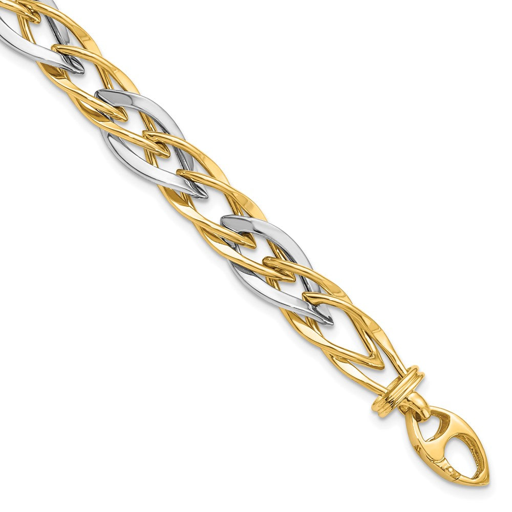 14K Two-tone Polished Fancy Link Bracelet, 7.5 x 9 mm