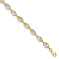14K with White Rhodium Polished and Diamond-cut 6.0mm Fancy Open Link 7.5 inch Bracelet, 7.5 x 6 mm