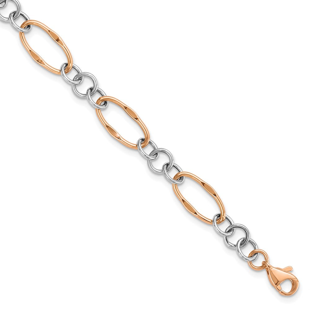 14K Two-tone Rose and White Polished 8.0mm Link 7.5 inch Bracelet, 7.5 x 8 mm