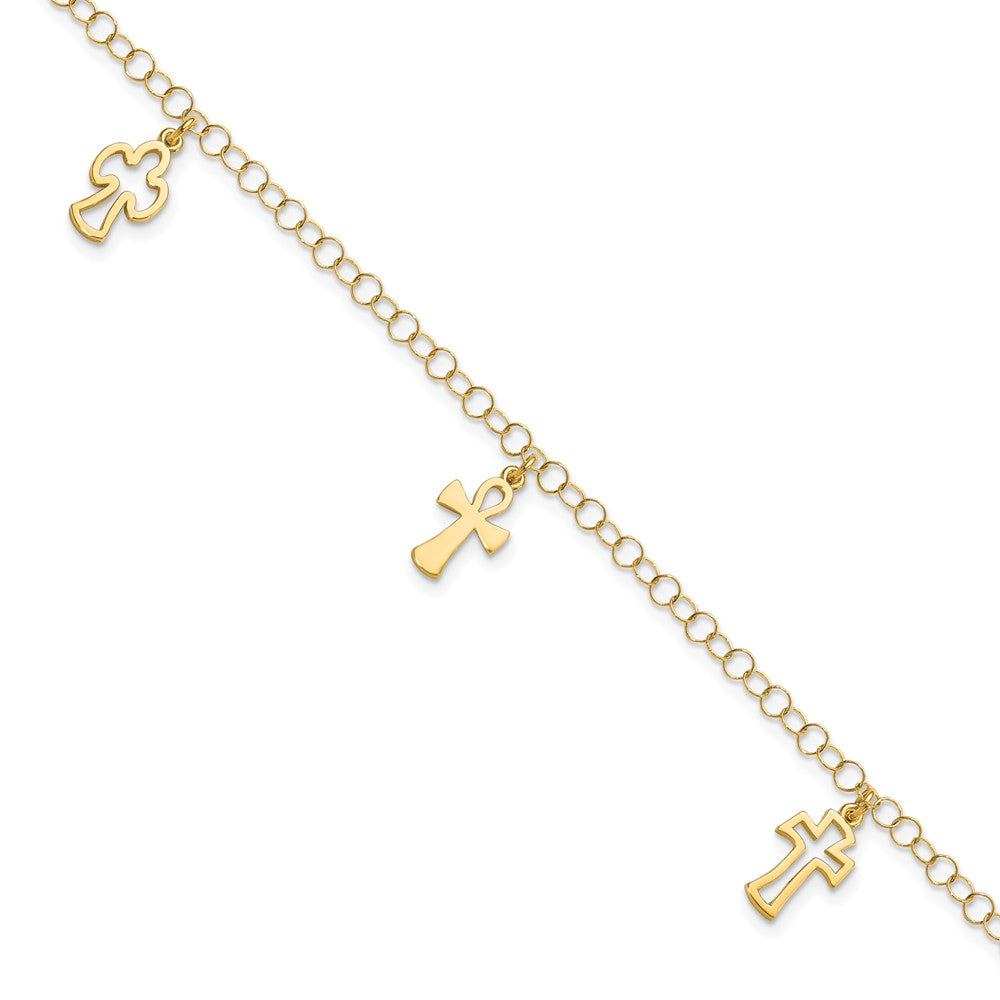 14K Polished Cross Bracelet, 7.5 mm