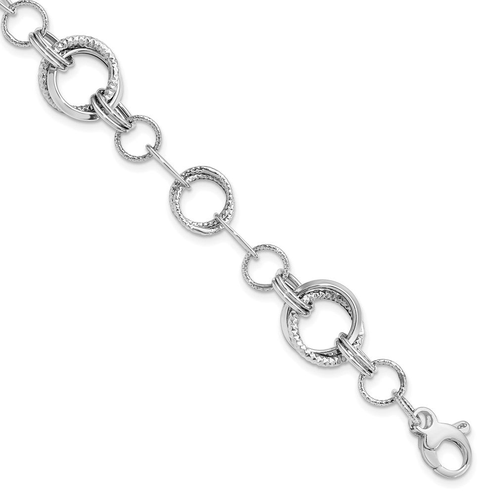 14K White Gold Polished and Textured Fancy Link 7 inch Bracelet, 7 mm