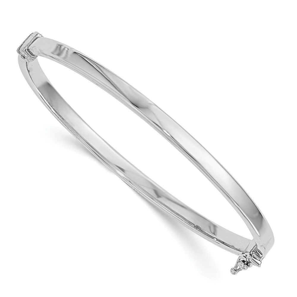 14K with White Rhodium Plating Polished Hinged Bangle, 6.75 x 4 mm