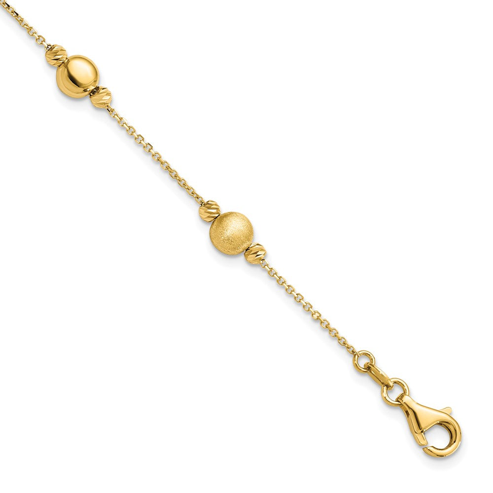 14K Polished Diamond-cut and Scratch Finish Station Beads 7.5 inch Bracelet, 7.5 mm