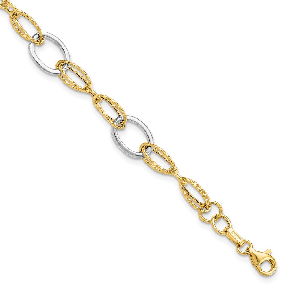 14K Two-tone Polished and Textured 8.0mm Fancy Link 7.5 inch  Bracelet, 7.5 x 8 mm