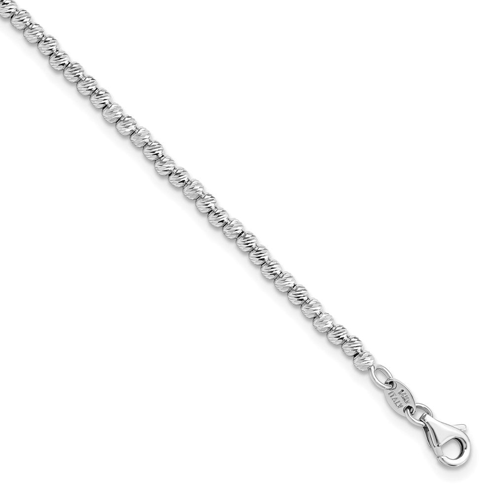 14K White Gold Polished and Diamond-cut 5.0mm Beaded 7.5 inch Bracelet, 7.5 x 3 mm