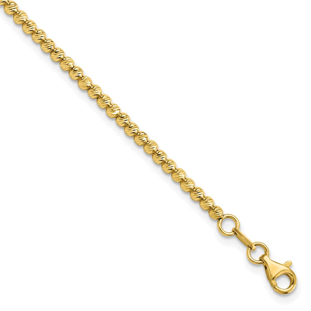 14K Polished and Diamond-cut  6.0mm Beaded 7.5 inch Bracelet, 7.5 x 2.5 mm