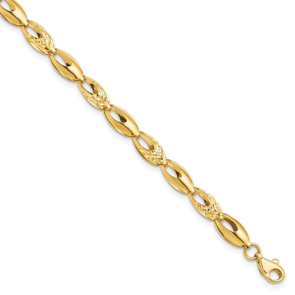 14K Polished and Diamond-cut 6.0mm Open Link 7 inch Bracelet, 7 x 6 mm