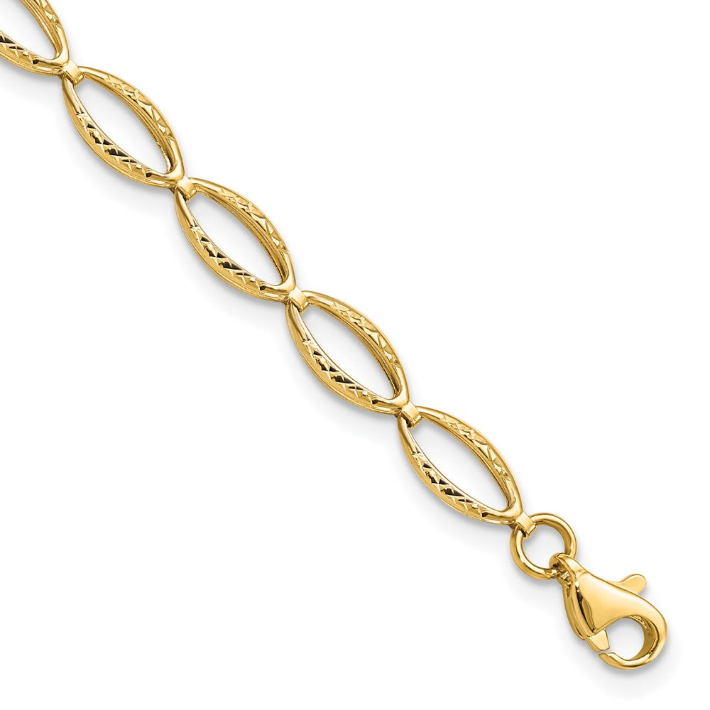 14K Polished and Diamond-cut 5.0mm Fancy Link 7 inch Bracelet, 7 x 6 mm