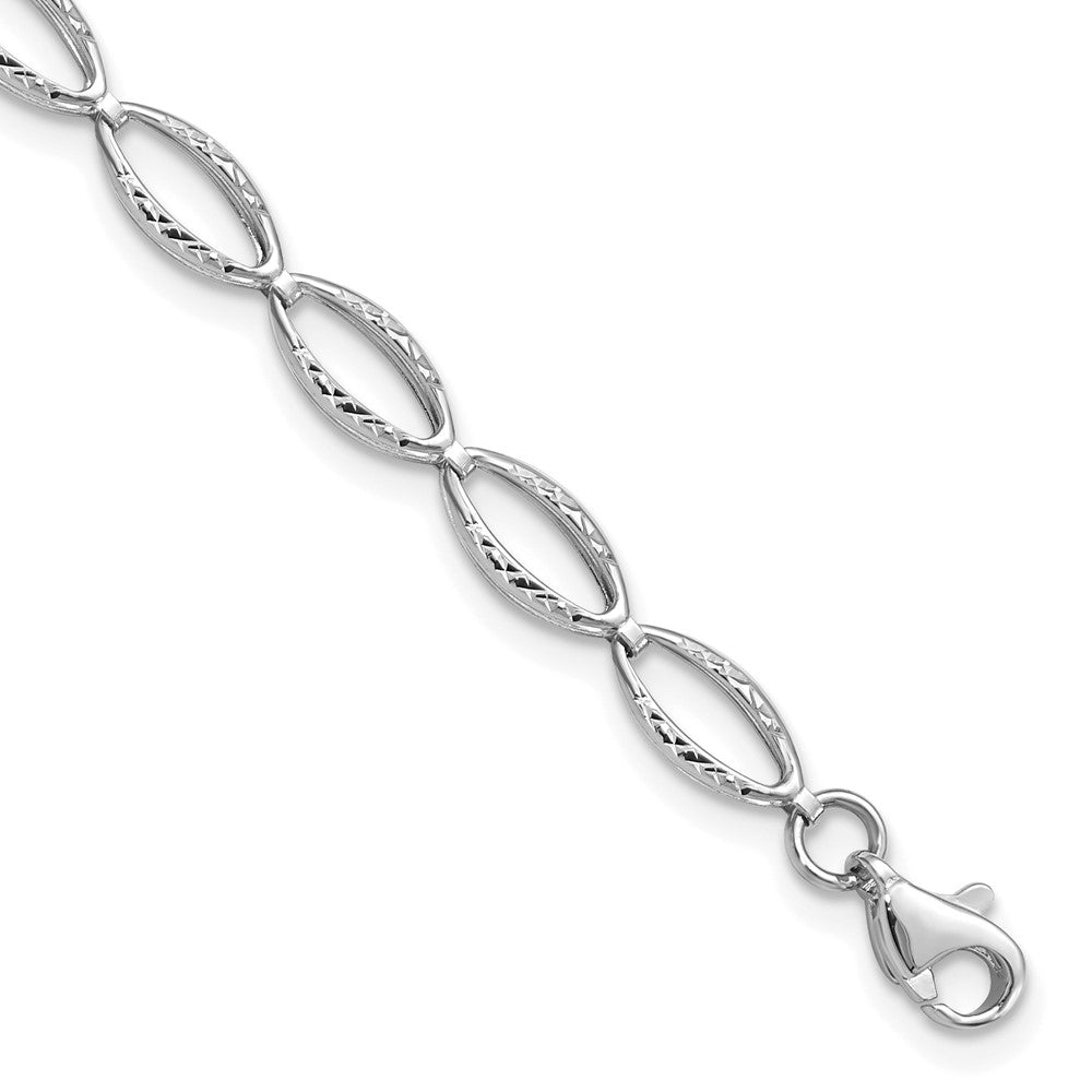 14K White Gold Polished and Diamond-cut 5.0mm Fancy Link 7 inch Bracelet, 7 x 5 mm