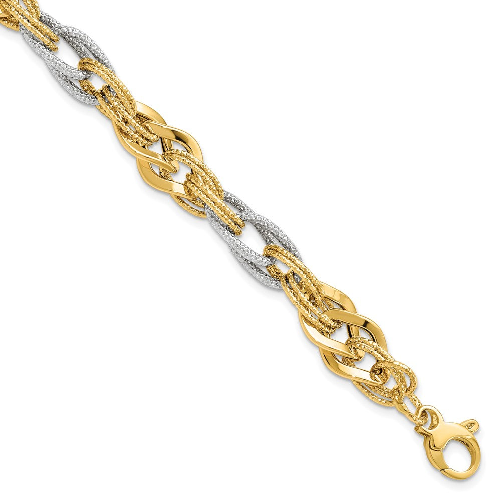 14K Yellow and White Gold Polished D/C Bracelet, 7.5 x 12 mm