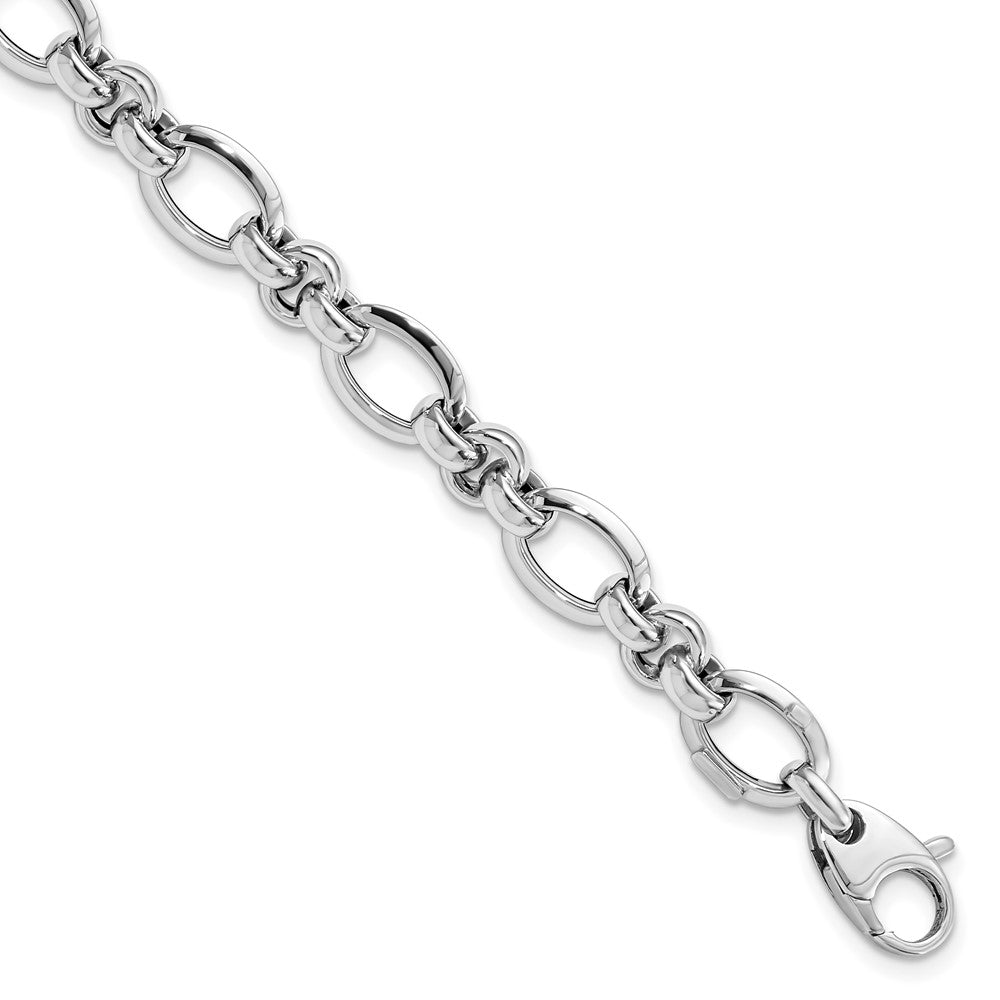 14K White Gold Polished 9.0mm Open Link 7.5 inch Bracelet, 7.5 x 9 mm