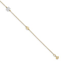 14K Two-tone Flower 3-Station 10 inch Plus 1 inch Extender - Total 11 inch Anklet, 11 x 1 mm