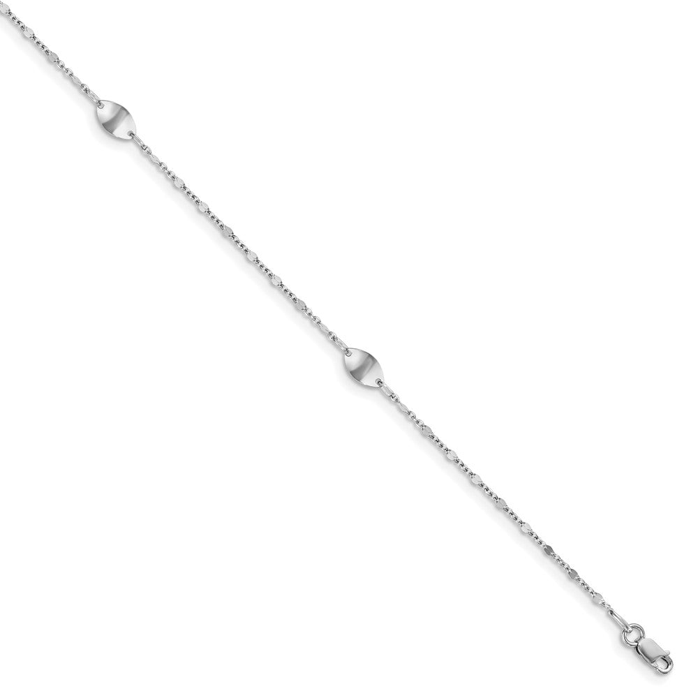 14K White Gold Ovals 3-Station 10 inch Plus 1 inch Extender - Total 11 inch Anklet, 11 x 2 mm