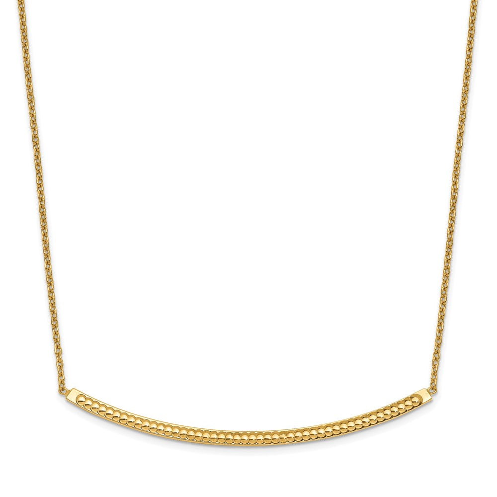 14K Polished and Diamond-cut 16 inch with 2in extender Bar Necklace, 18 x 1 mm