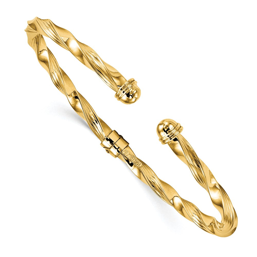 14K Polished Textured Hinge Cuff Bangle, 4 mm