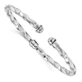 14K White Gold Polished Textured Hinge Cuff Bangle, 4 mm