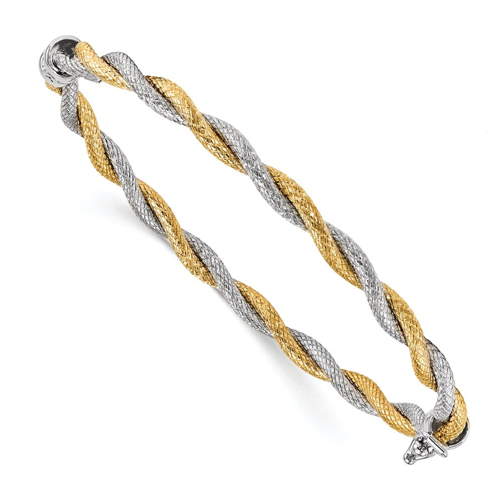 14K with White Rhodium Textured Hinged Bangle, 7.25 x 4 mm