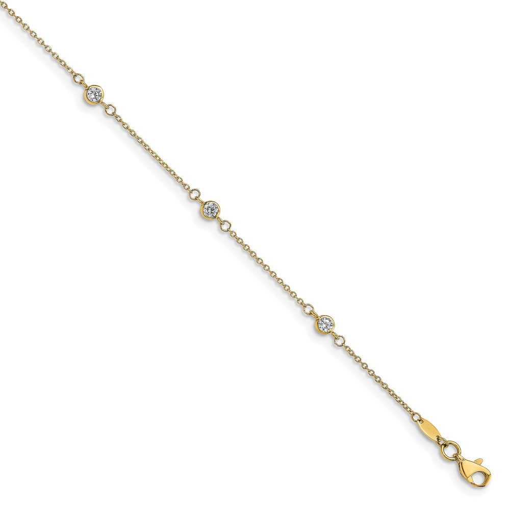 14K Bezel-set CZ 6-Station 9 inch Plus 1 inch Extender - Total 10 inch Anklet, 10 x 1 mm