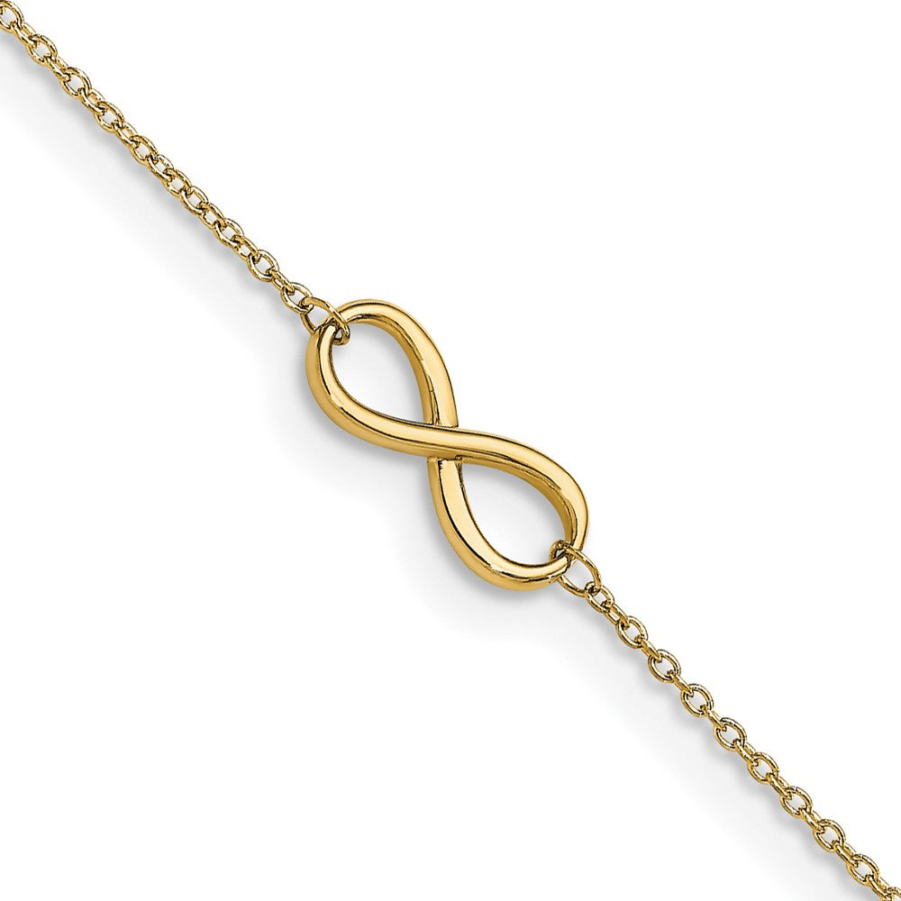 14K Polished Infinity 9 inch Plus 1 inch Extender - Total 10 inch Anklet, 10 x 1 mm