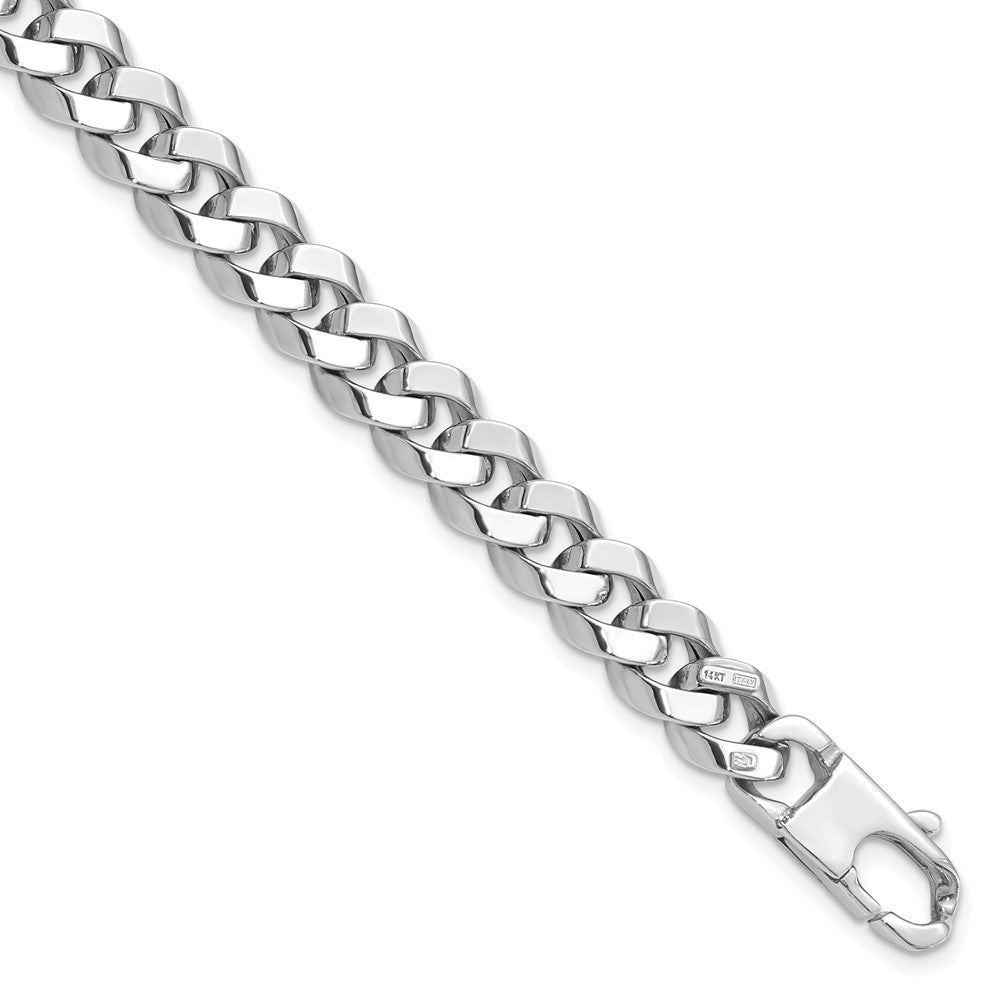 14K White Gold 8.5mm Beveled Curb 8 inch Bracelet, 8 x 8.5 mm