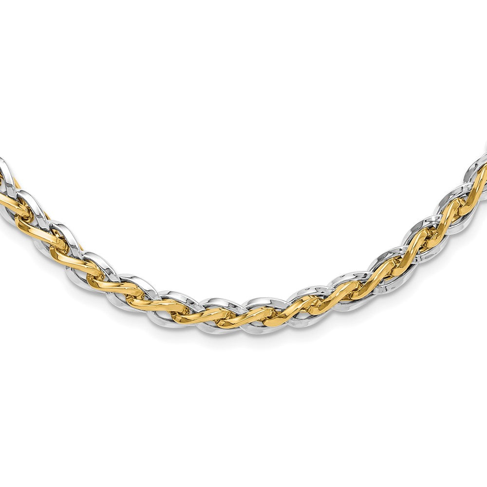 14K Two-tone Gold Polished 5.5mm Fancy Link 18 inch with .5 inch extender Necklace, 18 mm