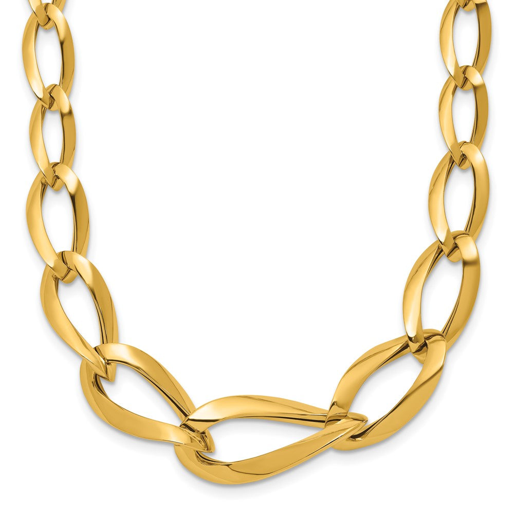 14K Polished Fancy Graduated Link 17.5 inch Necklace, 17.5 mm