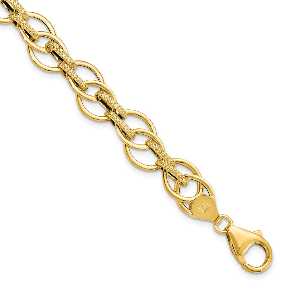 14K Polished and Textured 11.0mm  Fancy Link 7.5 inch Bracelet, 7.5 x 11 mm