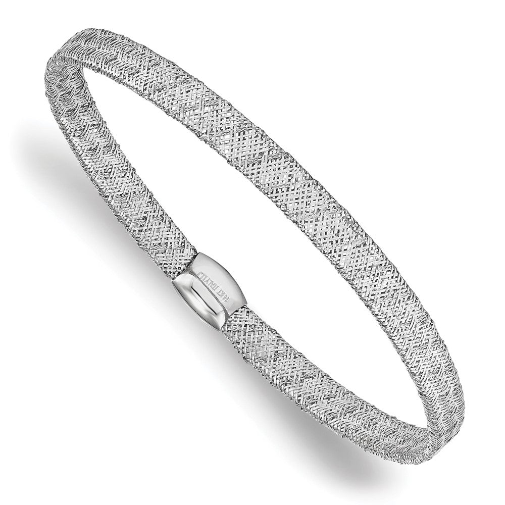14K with White Rhodium-plating Fancy Stretch Bangle Bracelet, 7.5 x 5 mm