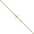 14K Polished CZ Cross 10 inch Anklet, 10 x 2 mm