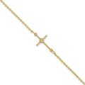 14K Polished Cubic Zirconia Cross 7 inch with 1 inch extender Bracelet, 7 x 7.25 mm