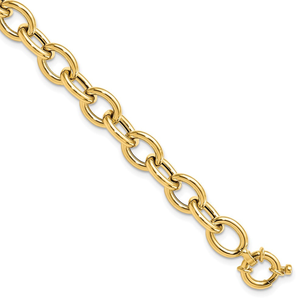 14K Polished 8.0mm Cable Oval Link 7.5 inch Bracelet, 7.5 x 8 mm