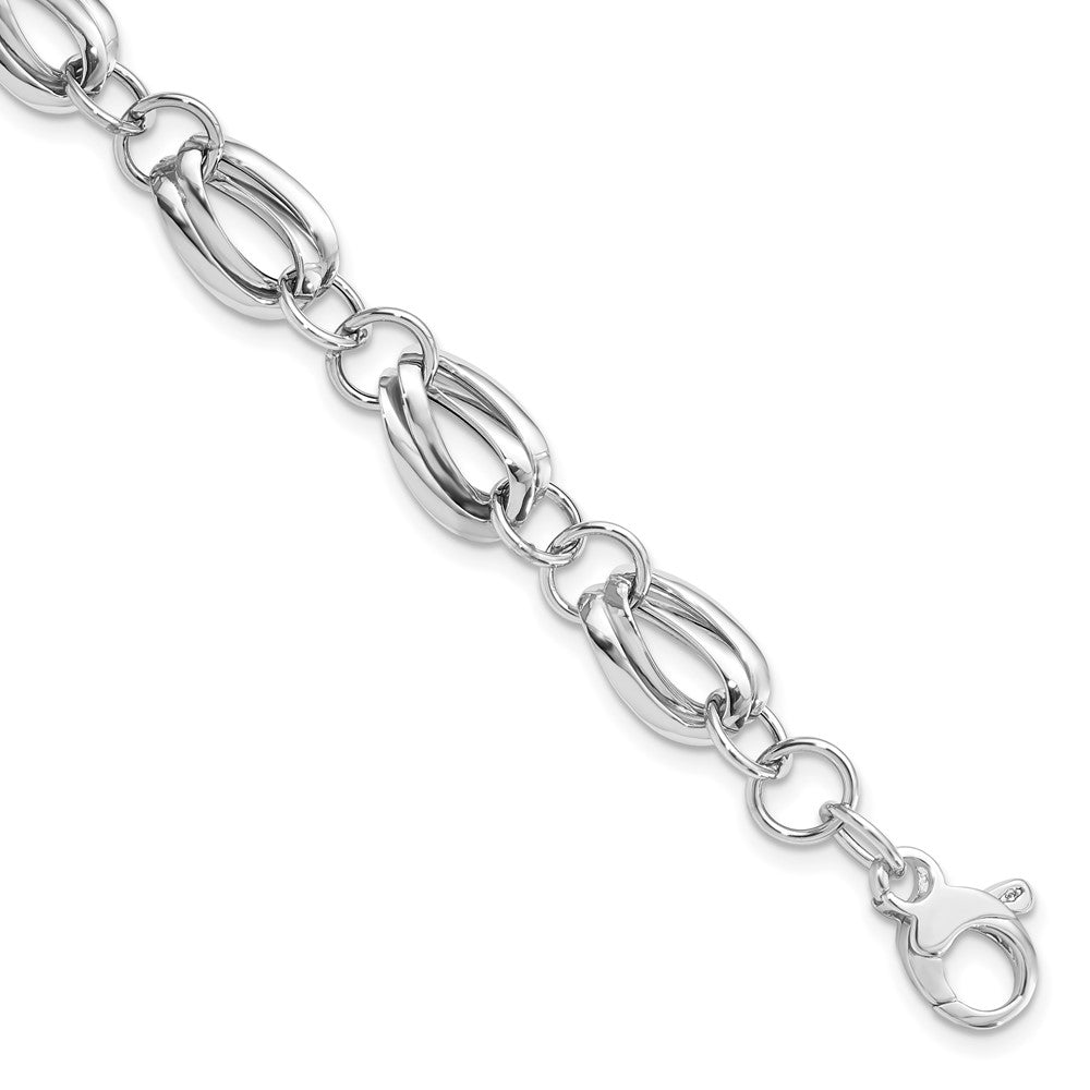 14K White Gold Polished Fancy Link w/ .5 inch ext Bracelet, 8 x 9.25 mm