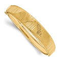 14K Polished and Textured Hinged Bangle, 7.25 x 13 mm