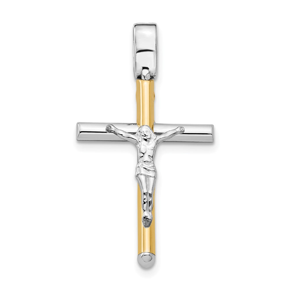 14K Two-tone Polished Crucifix Pendant, 32.25 mm