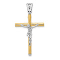 14K Two-tone Polished Crucifix Pendant, 37.5 mm