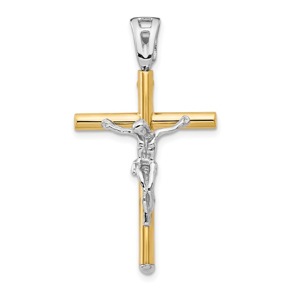 14K Two-tone Polished Crucifix Pendant, 37.5 mm