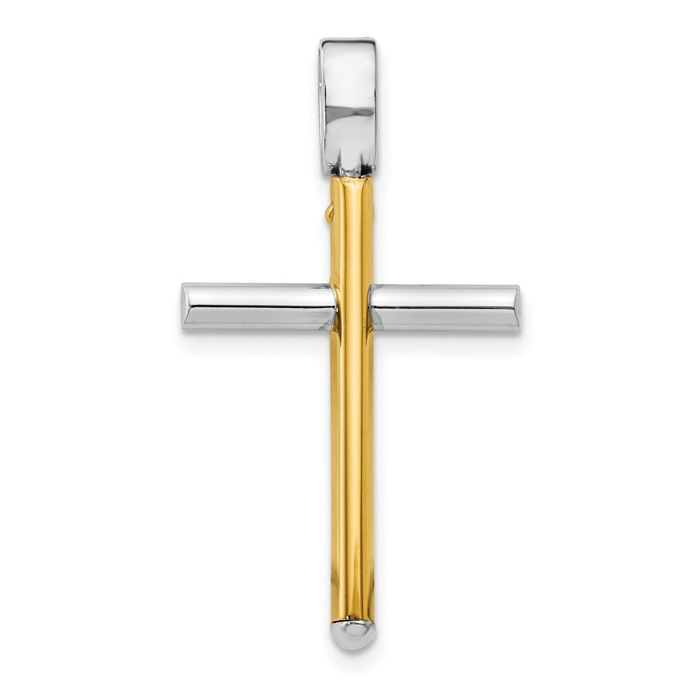 14K Two-tone Polished Cross Pendant, 32.25 mm